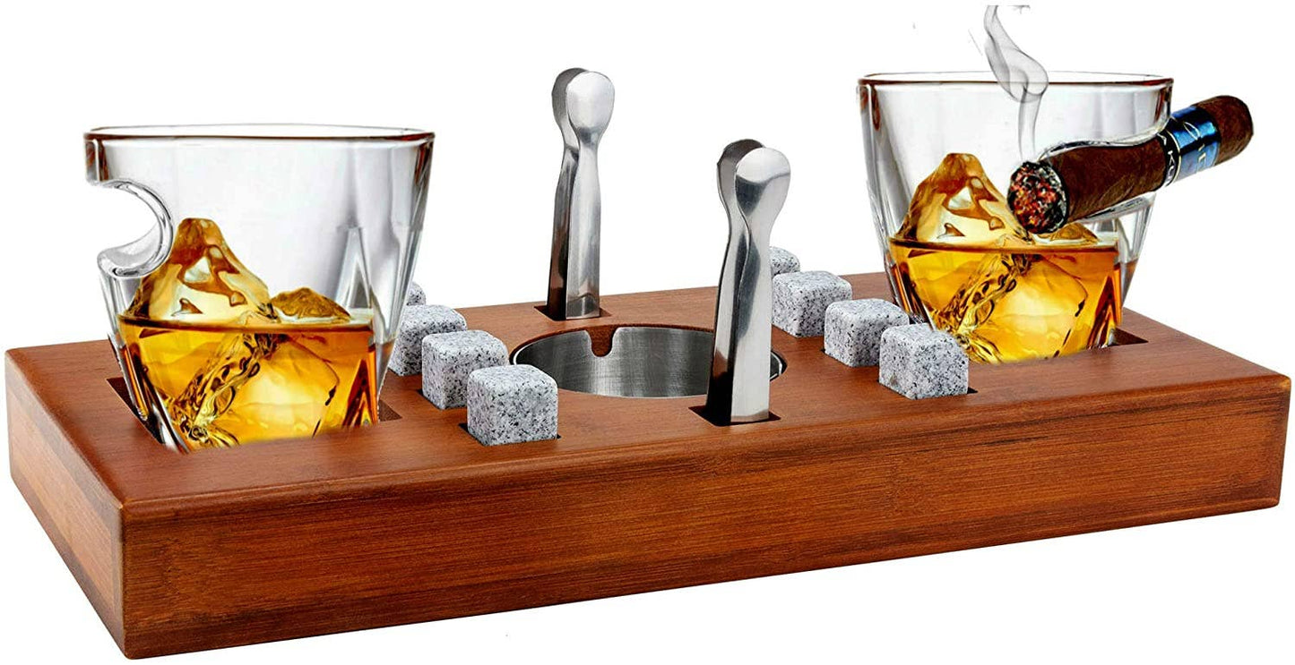 Twist Cigar Glasses on Wooden Stand (14 Pieces) - Brown